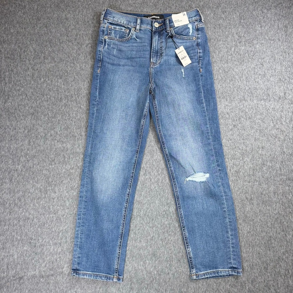 Express Jeans Women 2R Blue Mom Jean Super High Rise Distressed Denim 23576407